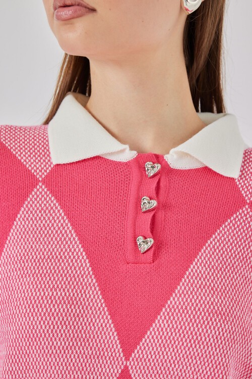 Kadın Crop Triko Kazak 15936 - C. Pembe