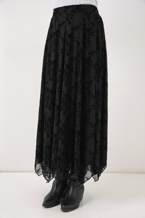 Kadın Desenli Astarlı Etek 8059 - Siyah