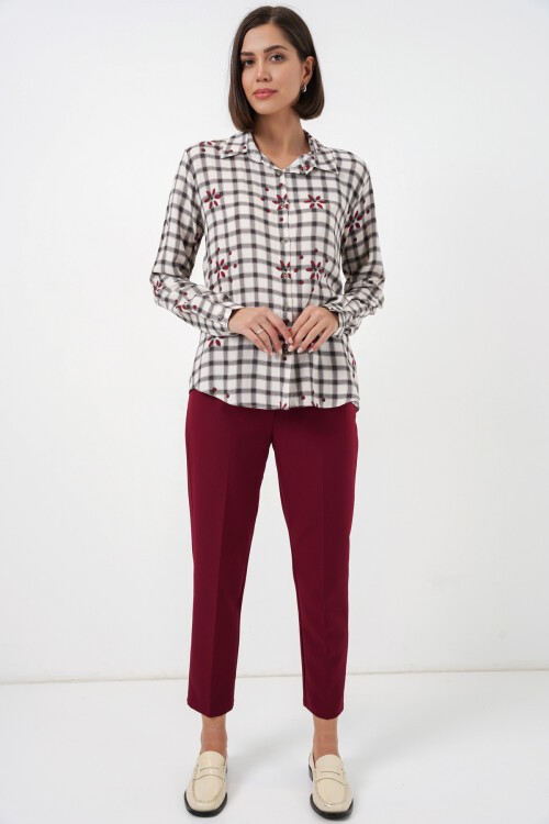 Kadın Desenli Oversize Viskon Gömlek 20371 - Siyah