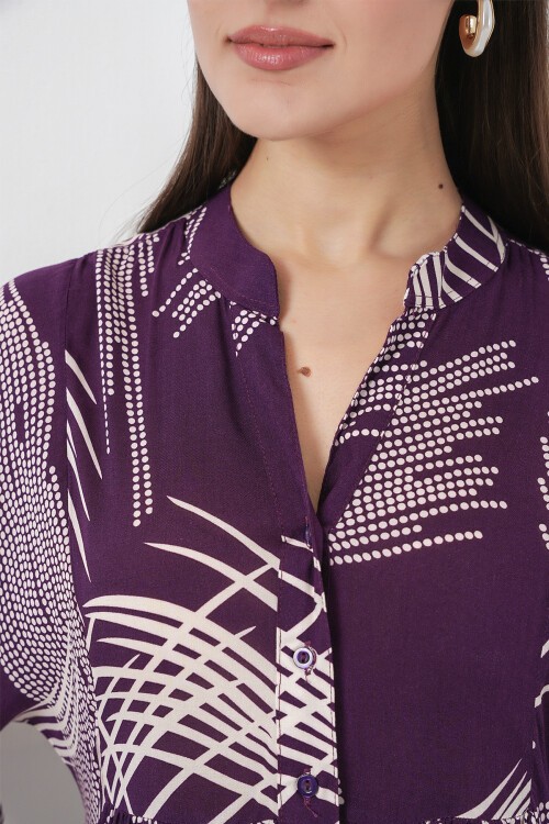 Kadın Desenli Uzun Tesettür Elbise 2585 - Mor