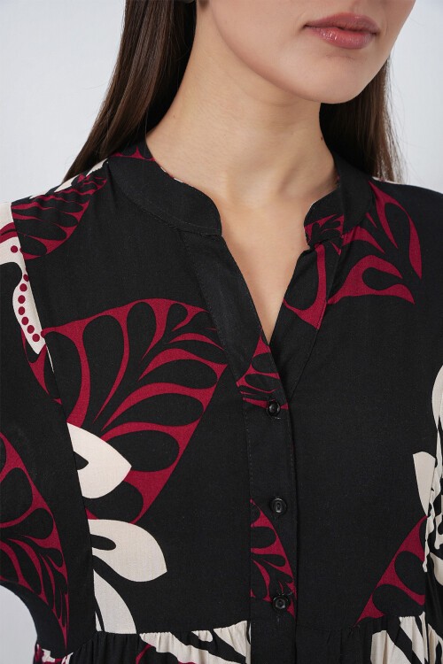 Kadın Desenli Uzun Tesettür Elbise 2585 - Z.Siyah