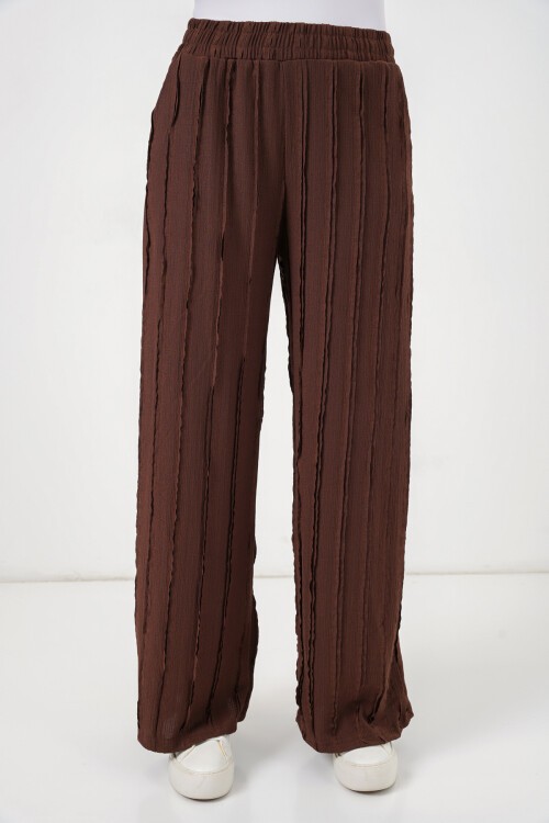 Kadın Dokulu Esnek Örme Pantolon 30077 - Kahverengi