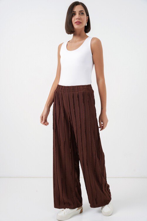 Kadın Dokulu Esnek Örme Pantolon 30077 - Kahverengi