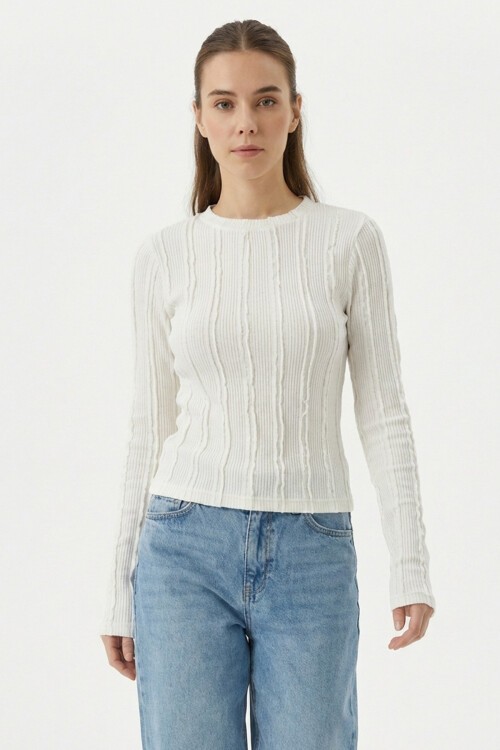 Kadın Dokulu Örme Bluz 980 - Beyaz