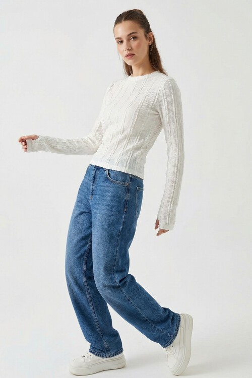 Kadın Dokulu Örme Bluz 980 - Beyaz