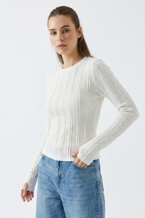 Kadın Dokulu Örme Bluz 980 - Beyaz