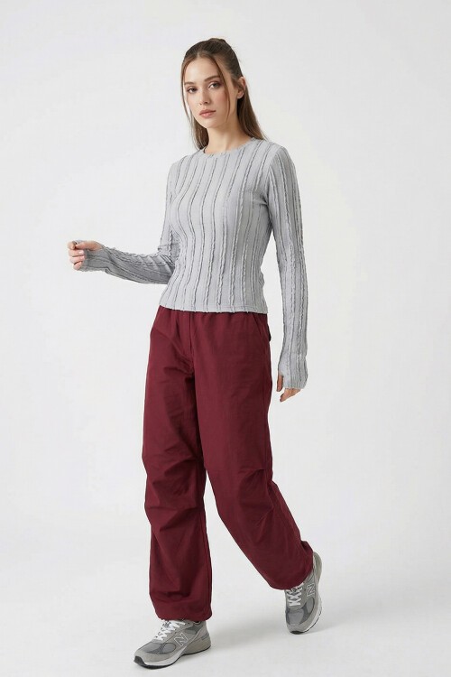 Kadın Dokulu Örme Bluz 980 - Gri