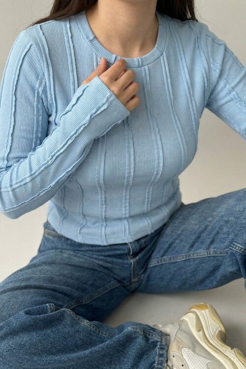 Kadın Dokulu Örme Bluz 980 - Mavi