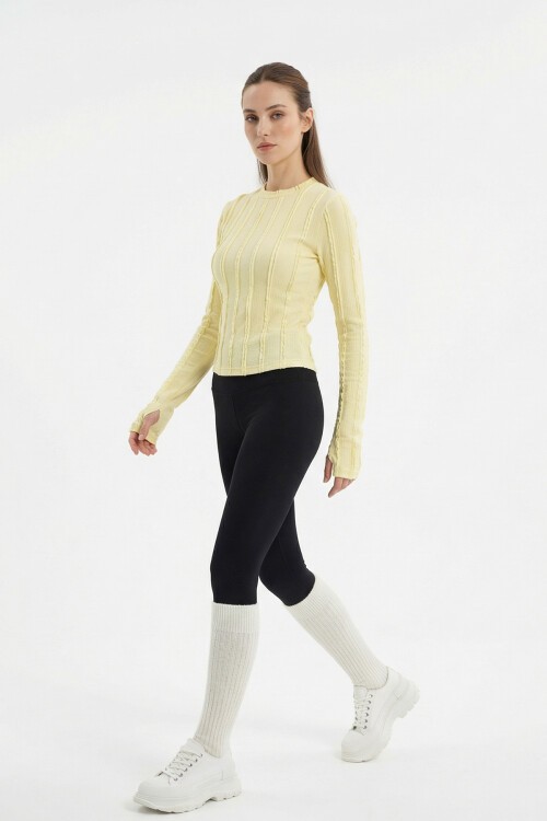 Kadın Dokulu Örme Bluz 980 - Sarı