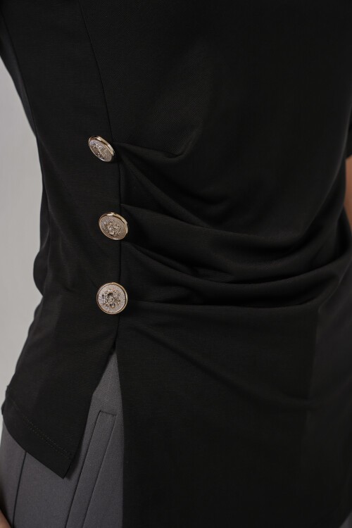 Kadın Düğme Detaylı Sandy Bluz 992 - Siyah