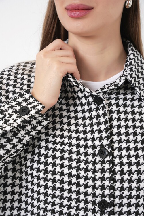 Kadın Ekose Desen Oversize Oduncu Gömlek 3854 - Siyah - Beyaz