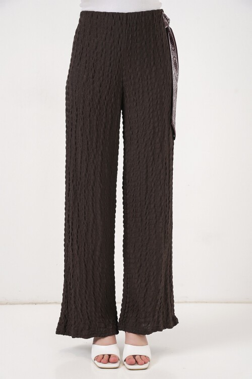 Kadın Fularlı Örme Pantolon 30070 - Kahverengi