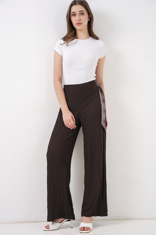 Kadın Fularlı Örme Pantolon 30070 - Kahverengi