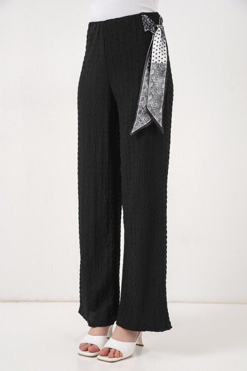 Kadın Fularlı Örme Pantolon 30070 - Siyah