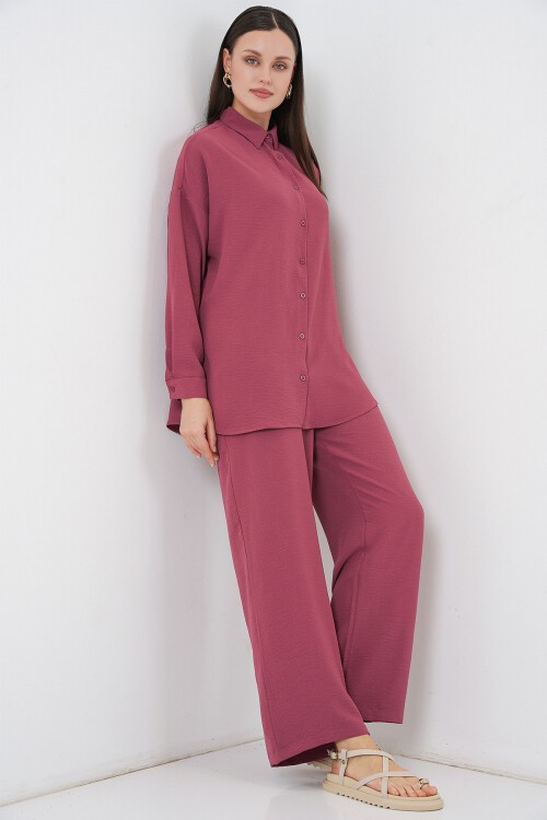 Kadın Gömlek Pantolon İkili Takım 30063 - Gül Kurusu