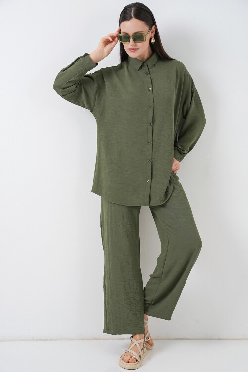 Kadın Gömlek Pantolon İkili Takım 30063 - Haki