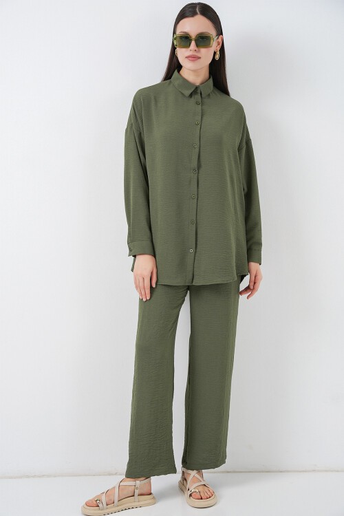 Kadın Gömlek Pantolon İkili Takım 30063 - Haki