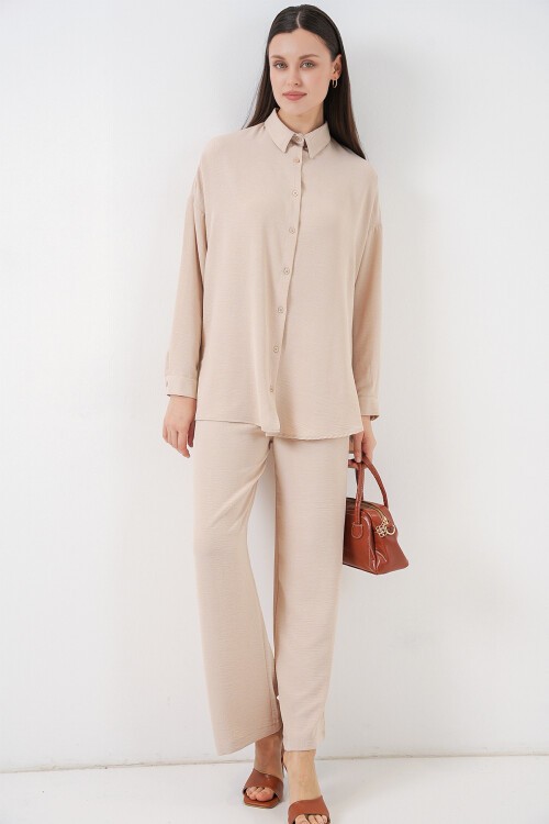 Kadın Gömlek Pantolon İkili Takım 30063 - Krem