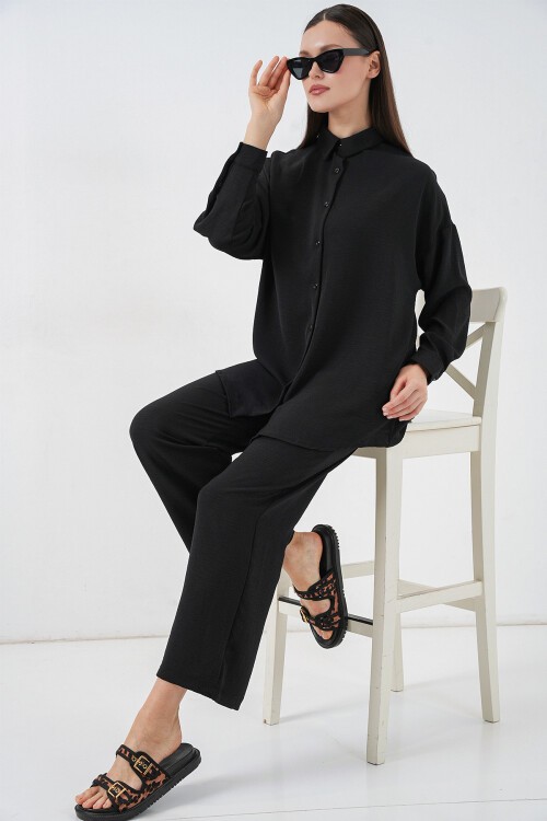 Kadın Gömlek Pantolon İkili Takım 30063 - Siyah
