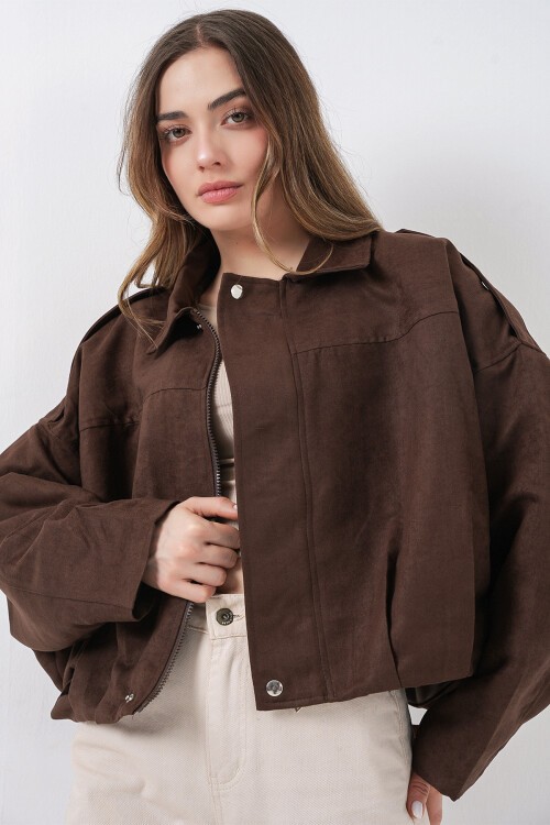 Kadın Kahverengi Oversize Süet Ceket 1055