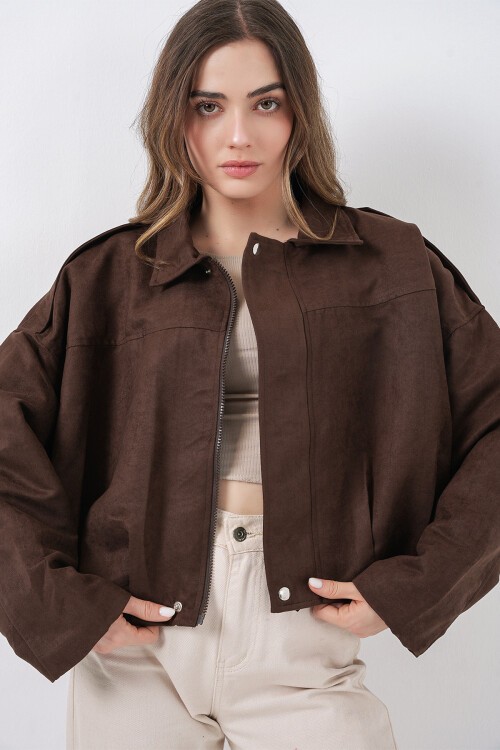 Kadın Kahverengi Oversize Süet Ceket 1055