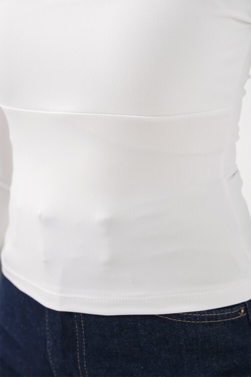 Kadın Kare Yaka Slim Fit Bluz 986 - Beyaz
