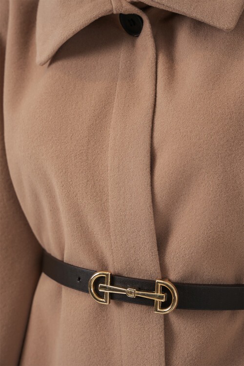 Kadın Kemerli Kaşe Panço 9170 - Camel