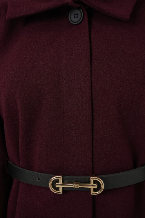 Kadın Kemerli Kaşe Panço 9170 - Mürdüm