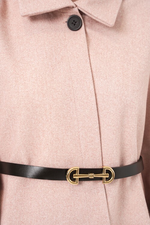 Kadın Kemerli Kaşe Panço 9170 - Pudra