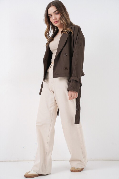 Kadın Kemerli Kısa Trençkot 5970 - A.Kahve