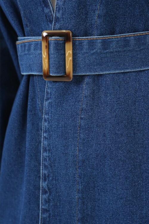 Kadın Kemerli Kot Ceket Tunik 5985 - Mavi