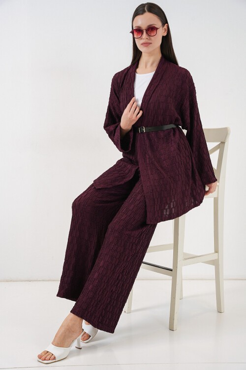Kadın Kimono Pantolon İkili Takım 30078 - Bordo