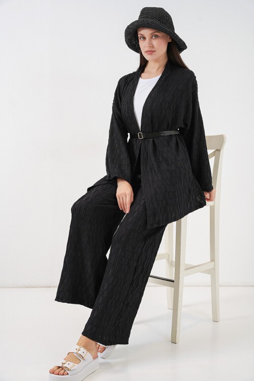 Kadın Kimono Pantolon İkili Takım 30078 - Siyah