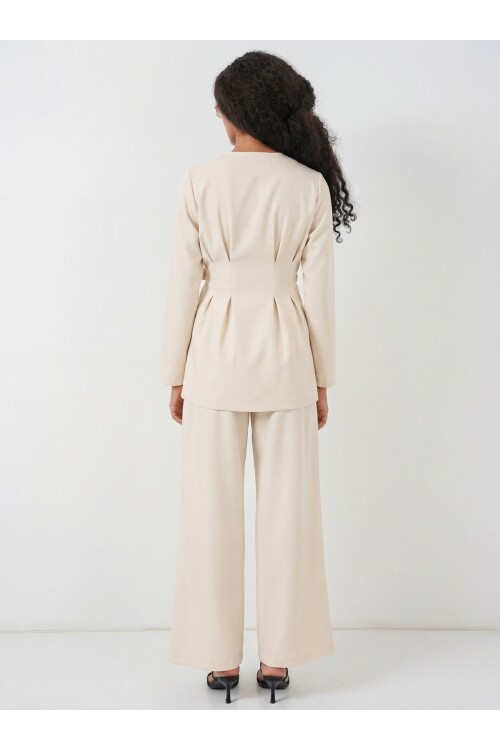 Kadın Kimono Pantolon Kumaş Takım 30054 - Bej
