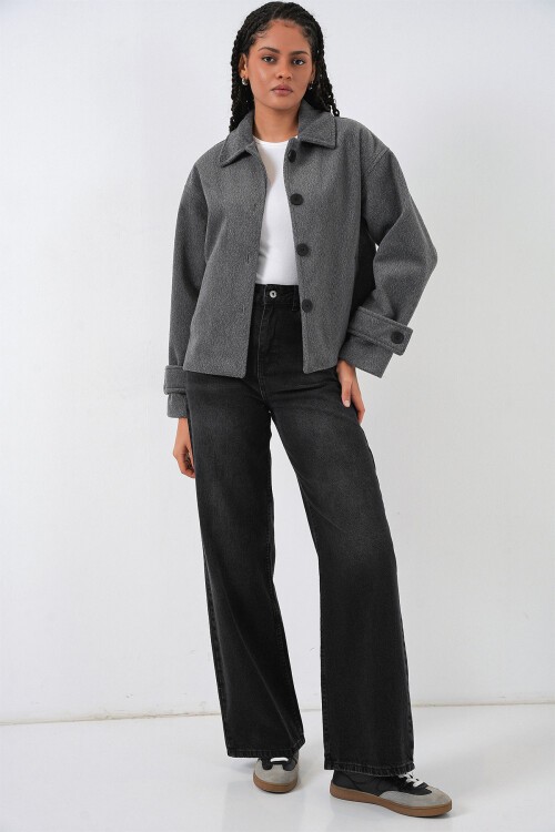 Kadın Kısa Kaşe Ceket 0724 - Antrasit