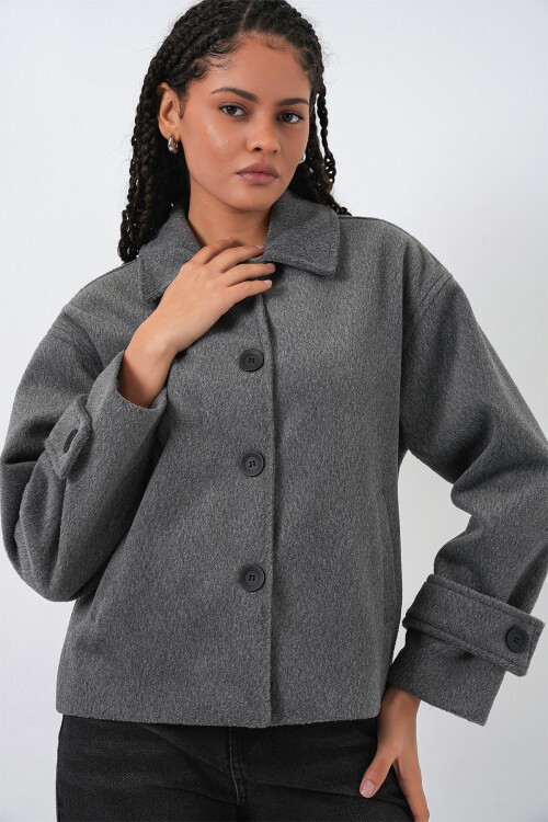 Kadın Kısa Kaşe Ceket 0724 - Antrasit