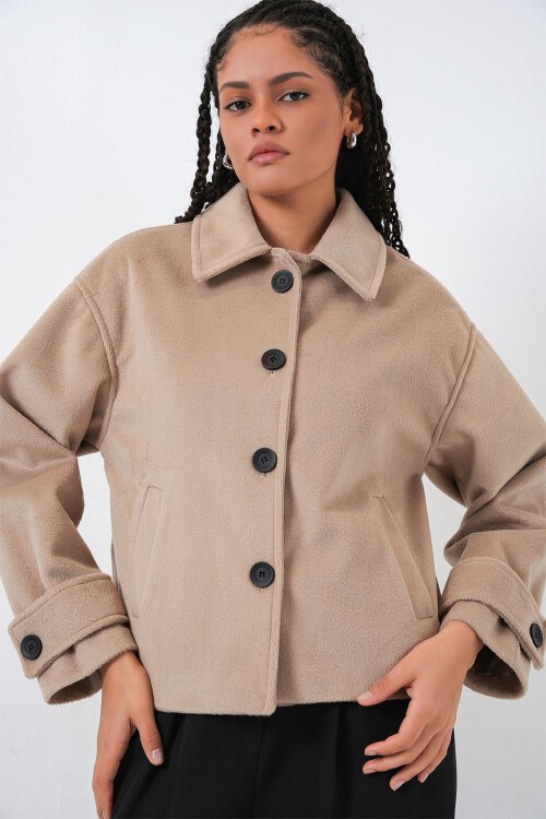 Kadın Kısa Kaşe Ceket 0724 - Bisküvi