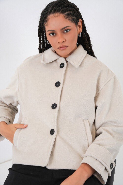 Kadın Kısa Kaşe Ceket 0724 - Ekru