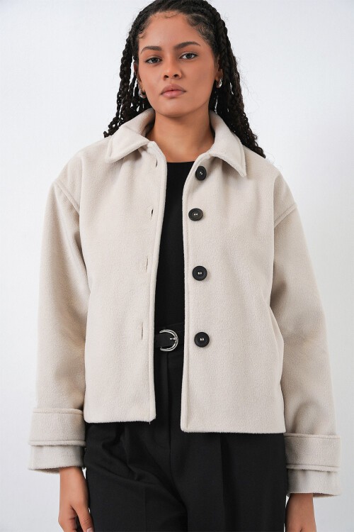 Kadın Kısa Kaşe Ceket 0724 - Ekru