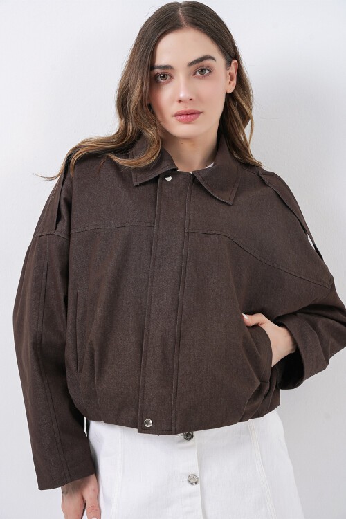 Kadın Kot Bomber Ceket 0737 - Kahverengi