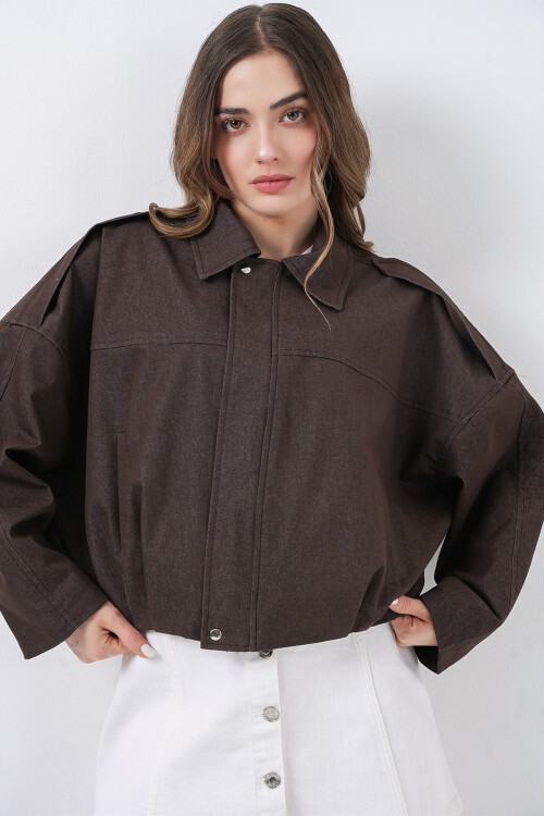 Kadın Kot Bomber Ceket 0737 - Kahverengi