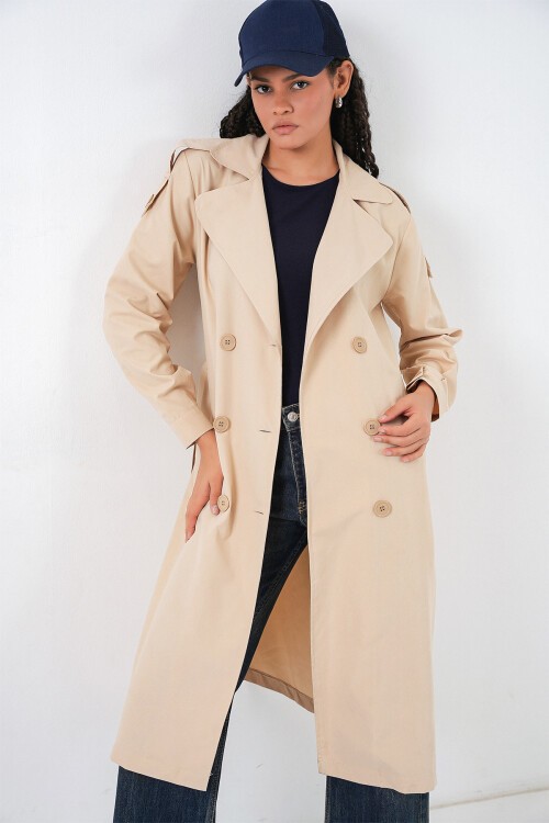 Kadın Kruvaze Yaka Trençkot 5978 - Bej