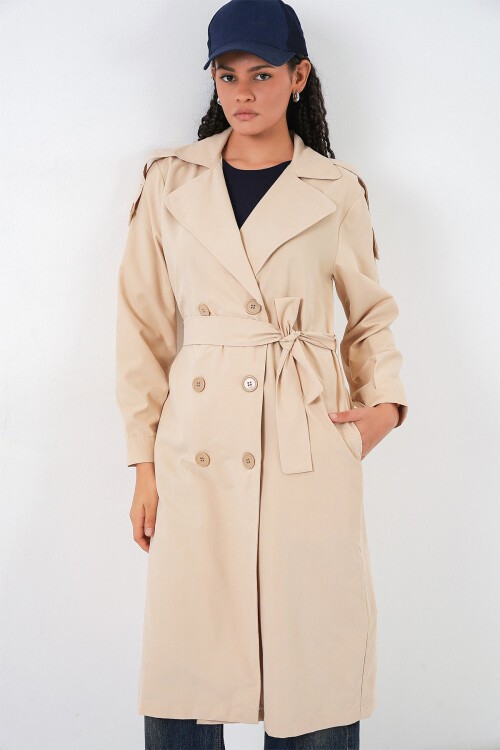 Kadın Kruvaze Yaka Trençkot 5978 - Bej