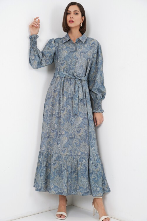 Kadın Kuşaklı Tesettür Elbise 2589 - Mint