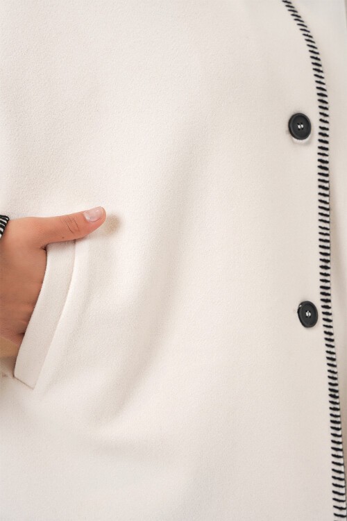 Kadın Nakışlı Kaşe Ceket 9167 - Ekru