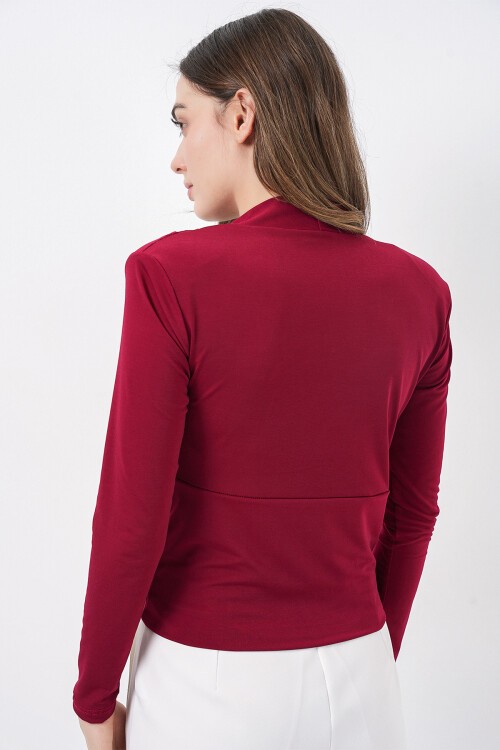 Kadın Omuz Vatkalı Kruvaze Yaka Bluz 942 - Bordo