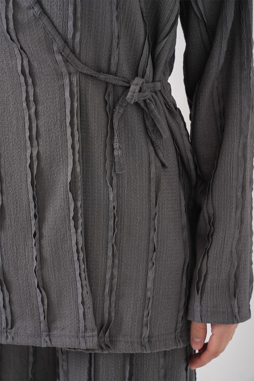 Kadın Örme Kimono Pantolon İkili Takım 30067 - Gri