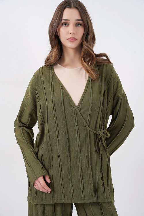 Kadın Örme Kimono Pantolon İkili Takım 30067 - Haki