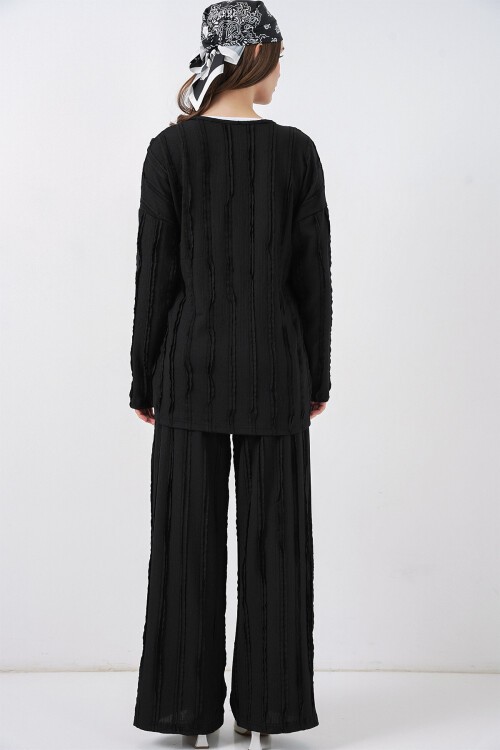 Kadın Örme Kimono Pantolon İkili Takım 30067 - Siyah