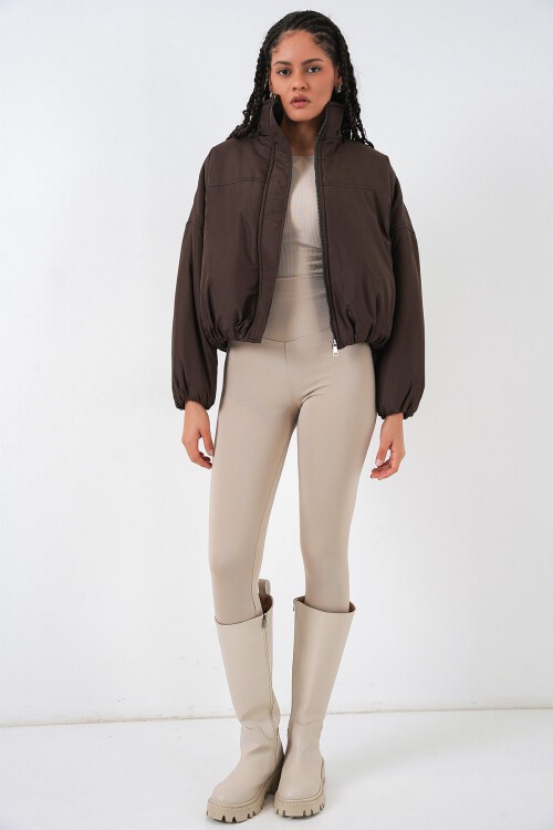 Kadın Oversize Bomber Şişme Mont 5124 - Kahverengi